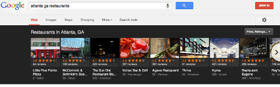 Google carousel style local search results